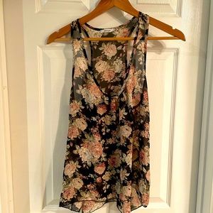 Sheer Floral Black Tank Top